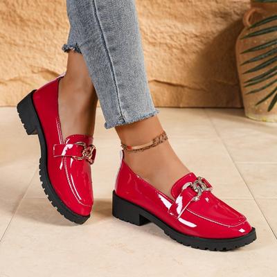 Fashion Spring Round Toe Loafers Women's British Style High Heels Shoes 2025 Slip On Chunky Heels Woman Fashion Metal Decor Shoes Women