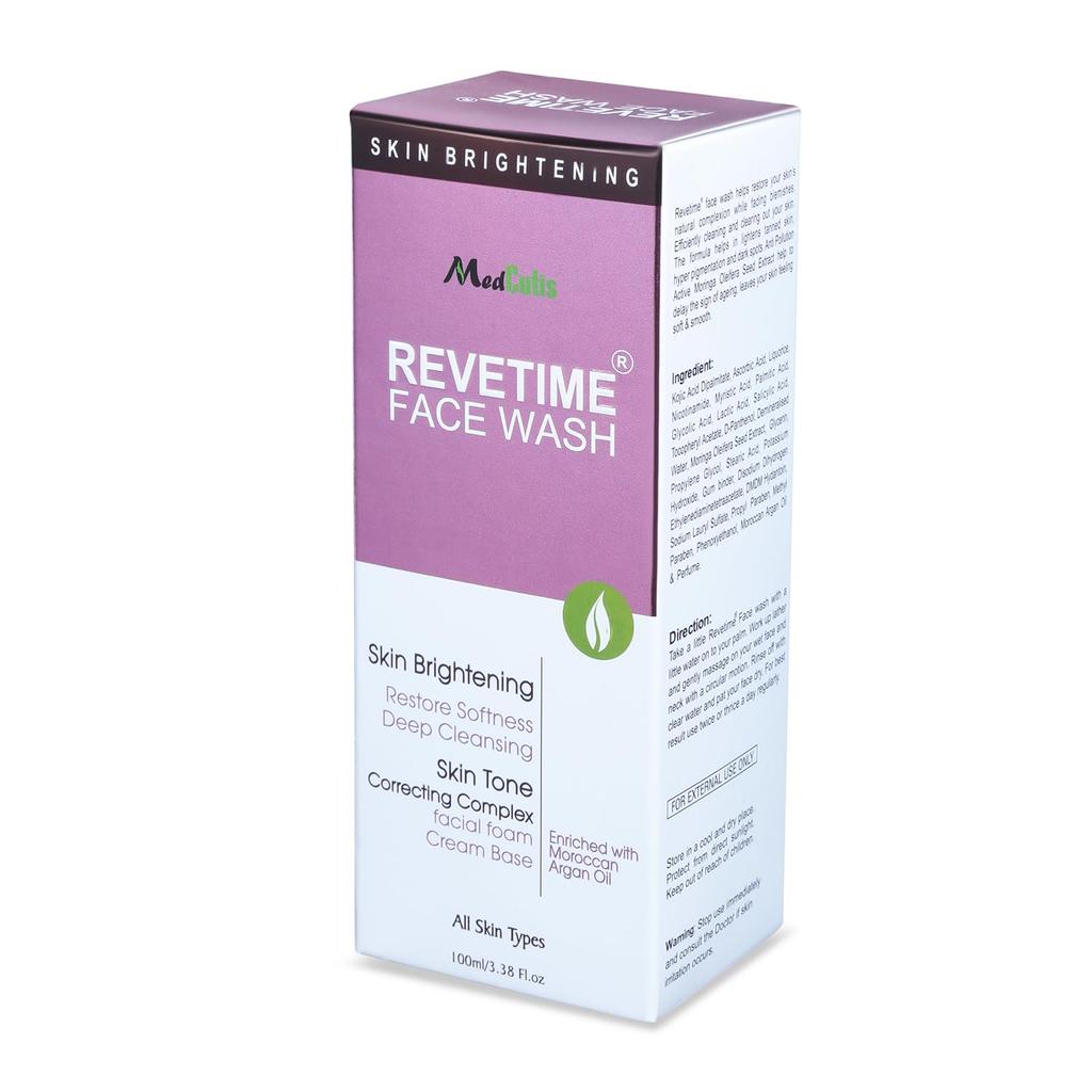 REVETIME Skin Brightening Face Wash with Kojic Acid & Moringa Oleifera Seed Extract - Exfoliates and Refreshes, Ideal for Men & Women - 200ml (PACK