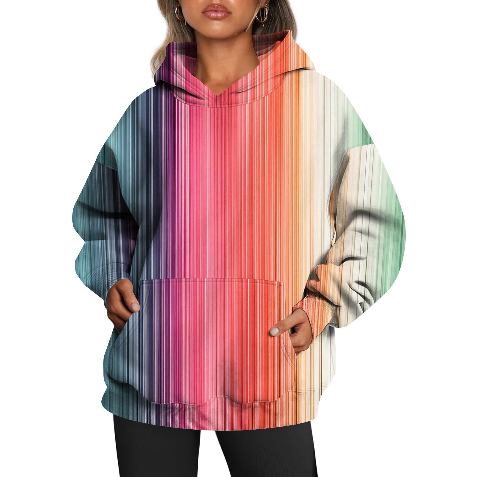 Женские толстовки с капюшоном большого размера с длинным рукавом с принтом — фото 5