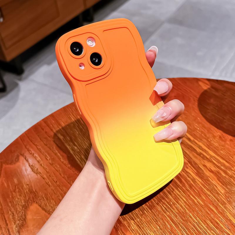 For Iphone 16 15 14 Pro Max 13 12 11 Samsung S24 S23 S21FE Gradient Double Color Case Wave Border Shockproof Phone Cover Skin Feel Shell