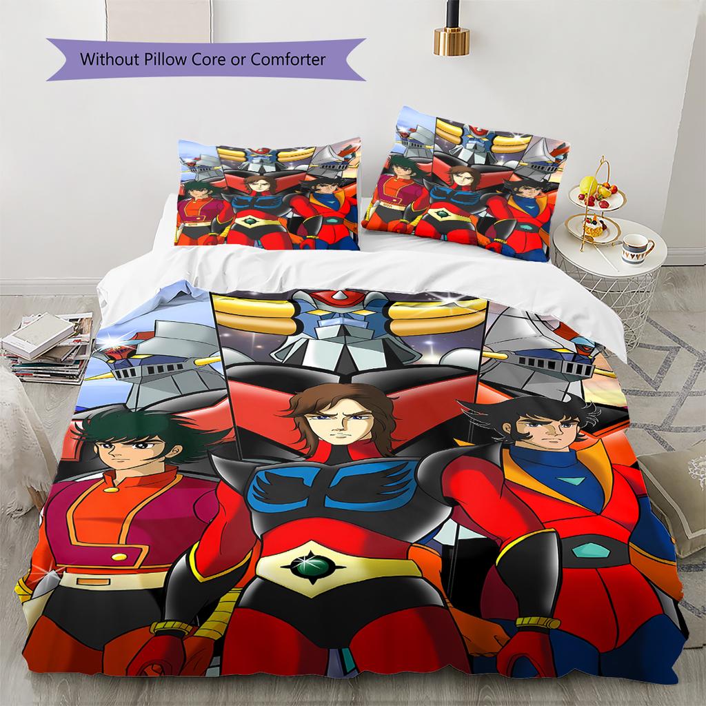 GrendizerUFO Pattern Bedding Quilt Set Quilt Cover Pillowcase Home Decoration Birthday Gift (1 * duvet cover + 2 * pillowcase, without core)