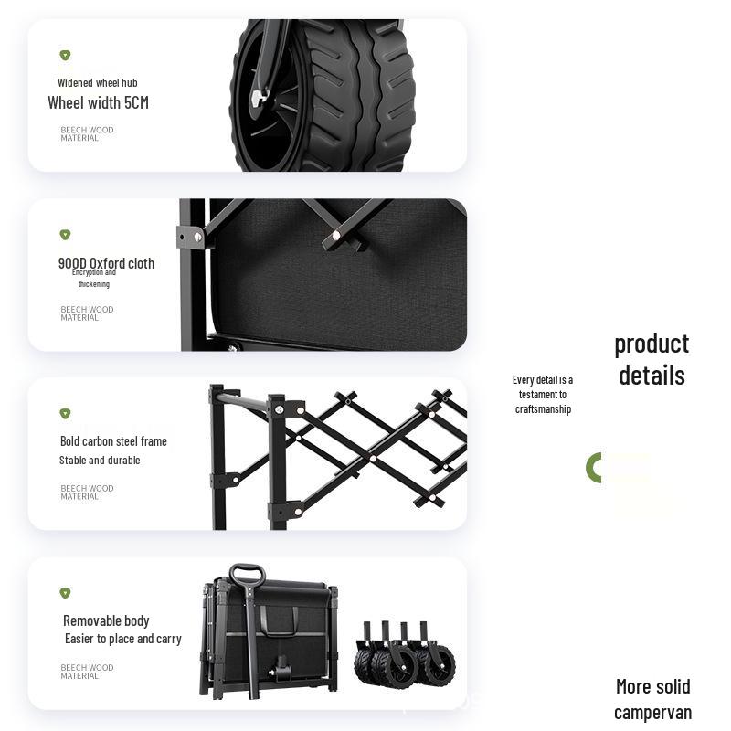 RV Picnic Foldable Hand Cart: Outdoor Travel & Multifunctional Detachable Stall Cart