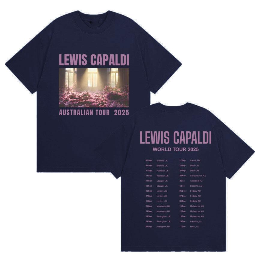 Lewis Capaldi Welttournee 2025 Sommer Grafik 100% Reine Baumwolle Bedrucktes T-Shirt Herren Damen Lässig Oversized Modekleidung Y2k