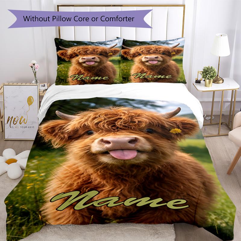 3pcs Custom Name Cow Bedding Set Duvet Cover Closure Includes 1 Duvet Cover & 2 Pillowcases, Soft and Comfortable for All Seasons.