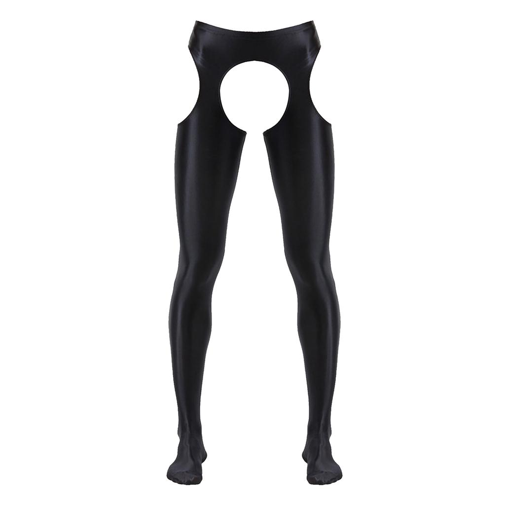 Collant Uomo con Taglio a Forcella Senza Cavallo Collant Lucidi a Vita Media Leggings