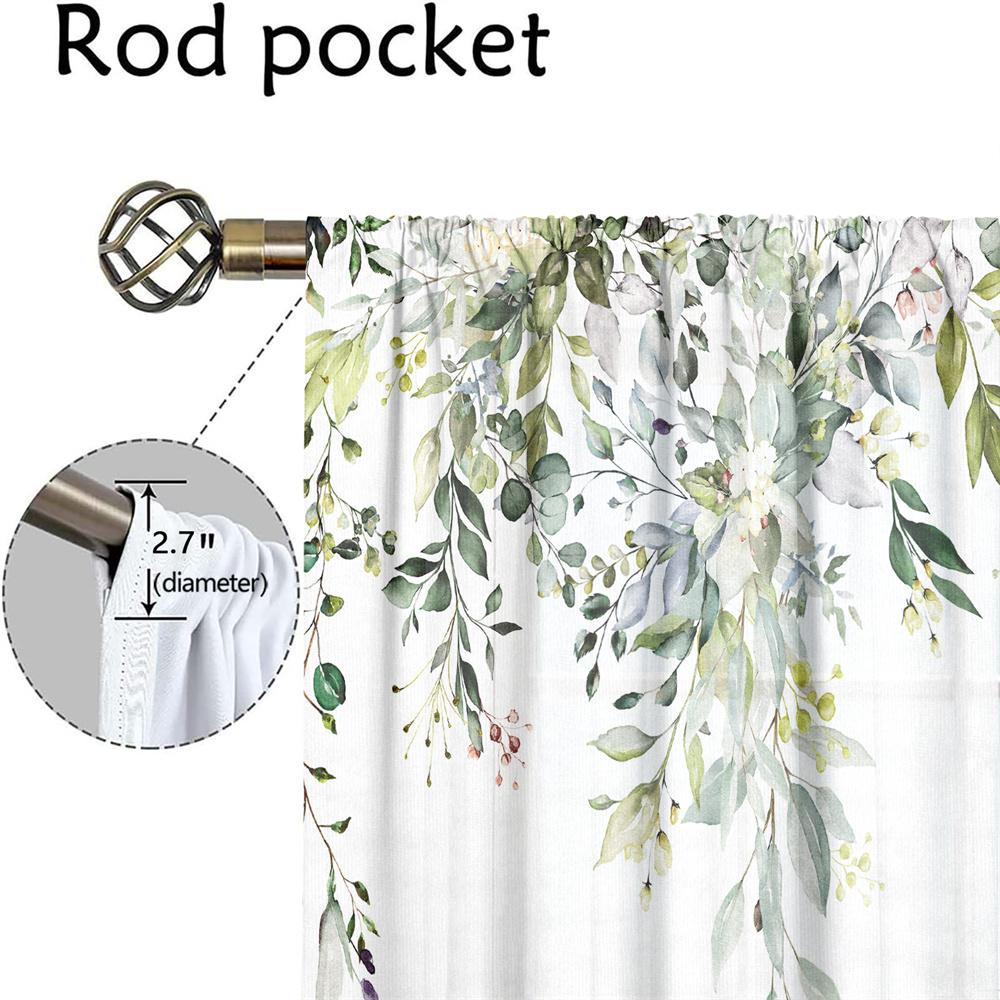 2 Stück Frische Grüne Blätter Vorhänge Aquarell Pflanzenmuster Wohnzimmer Schlafzimmer Fensterdeko Vorhänge Natürlicher Waldstil Vorhänge