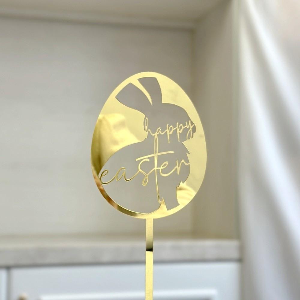 Acrylic Happy Easter Cake Topper Decorative Cartoon Easter Egg Bunny Decor Rabbit Egg Pattern Cross Insert Decor