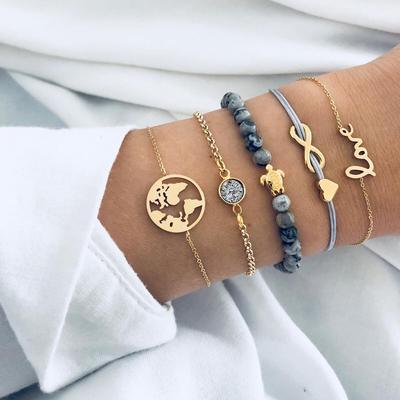 Popular Personality Street Shot Women's Peach Heart Earth LOVE Infinite 8-character Bracelet Bracelet Set