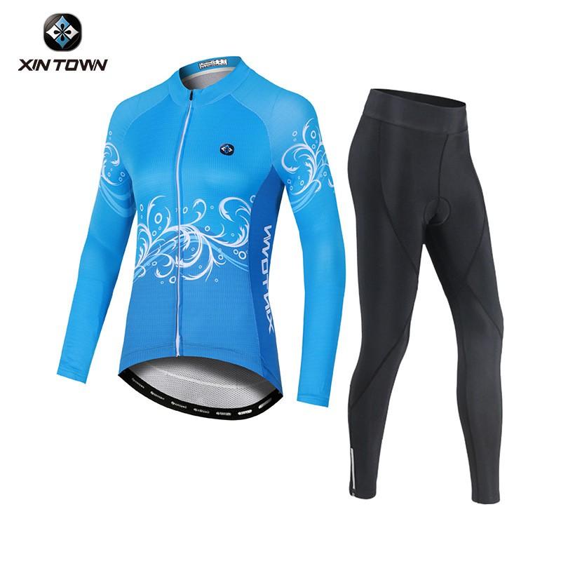 XINTOWN Womens Cycling Jersey Set Long Sleeve Bike Riding Outfit