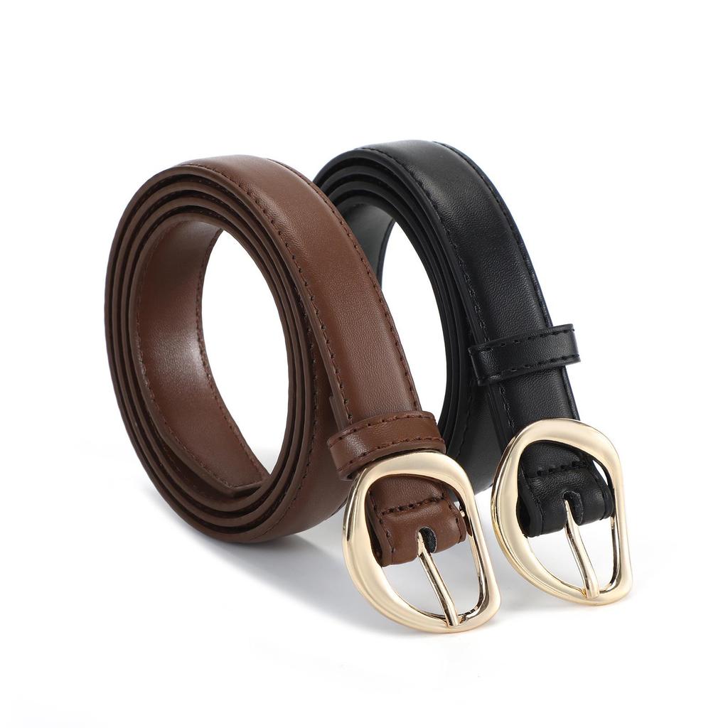 High-End Versatile Maillard Retro Leather Women's Thin Belt with Skirt, Jeans, or Waist Bag