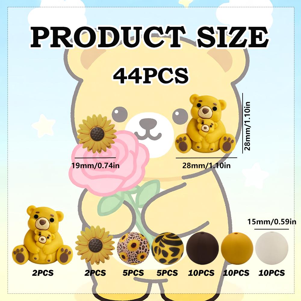 25/32/44PCS parent-child bear silicone bead set, perfect for DIY handmade crafts such as keychains, necklaces, bracelets, etc