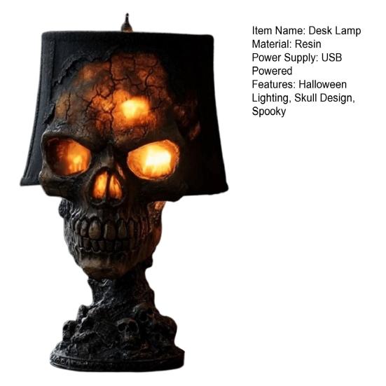 Skalle Bordlampe Gotisk Magma Skallelampe Skummel LED Menneskeskalle Bordlys for Halloweenfest Manteldekorasjon