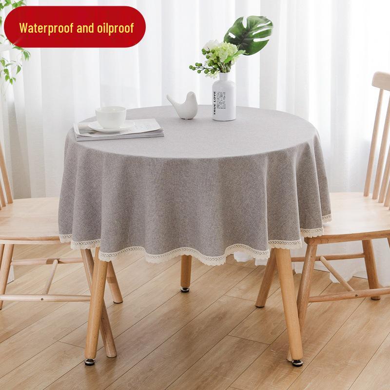 Round Tablecloth - High-End, Waterproof, Oil-Proof, Wash-Free, Imitation Cotton and Linen for Dining or Coffee Tables