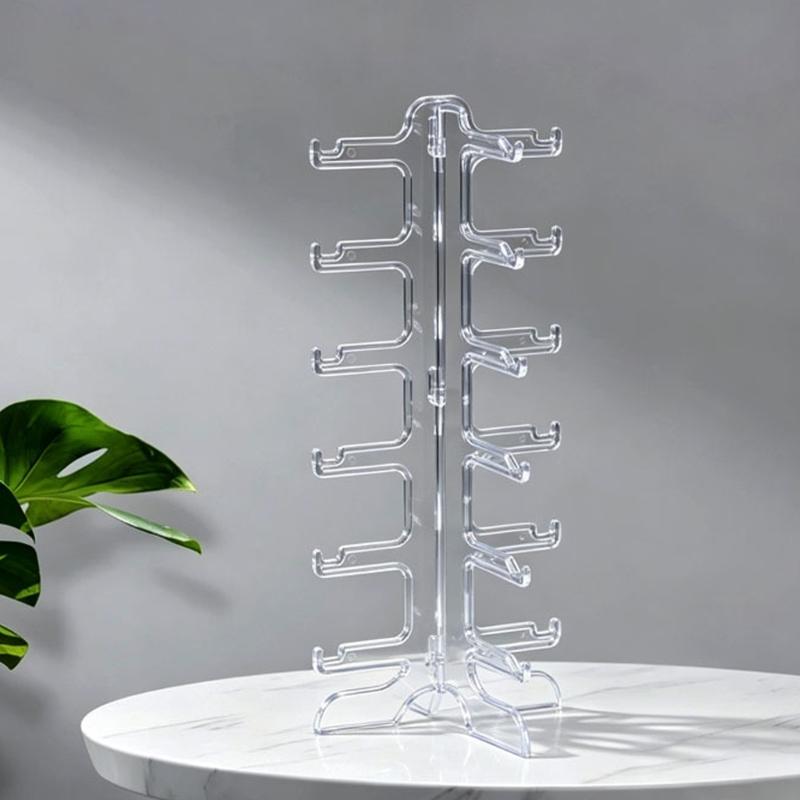 Plastic Glasses Rack, Independent Storage Stand with Vertical Double Rails and Split Base for Daily Desk Display