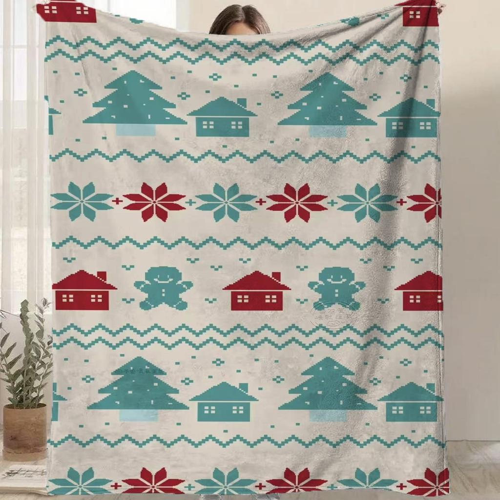 Cartoon Santa Claus Printed Blanket for Sofa Bed Travel Camping Living Room Office Conditioning Blanket for All Seasons Gifts