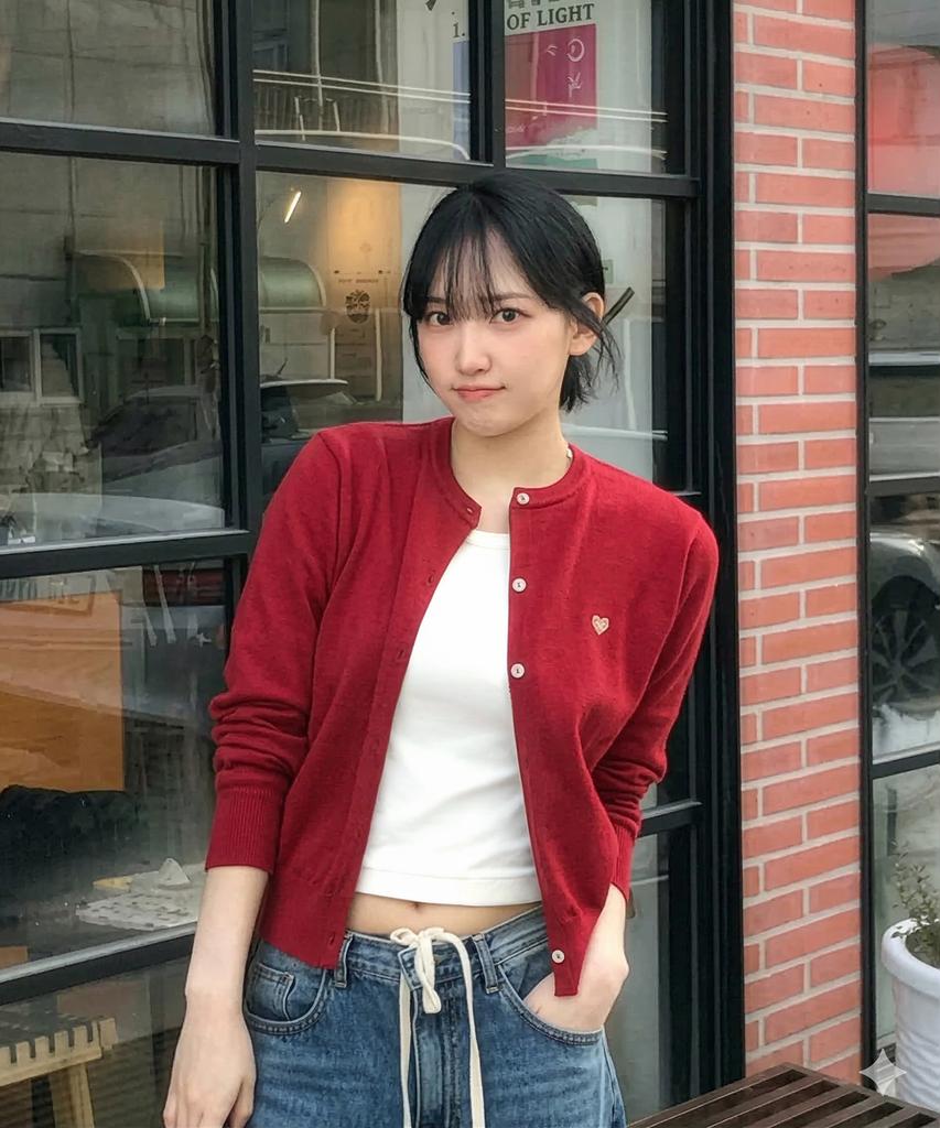 Knitted (W) Basic Essential Washable Round Cardigan Red