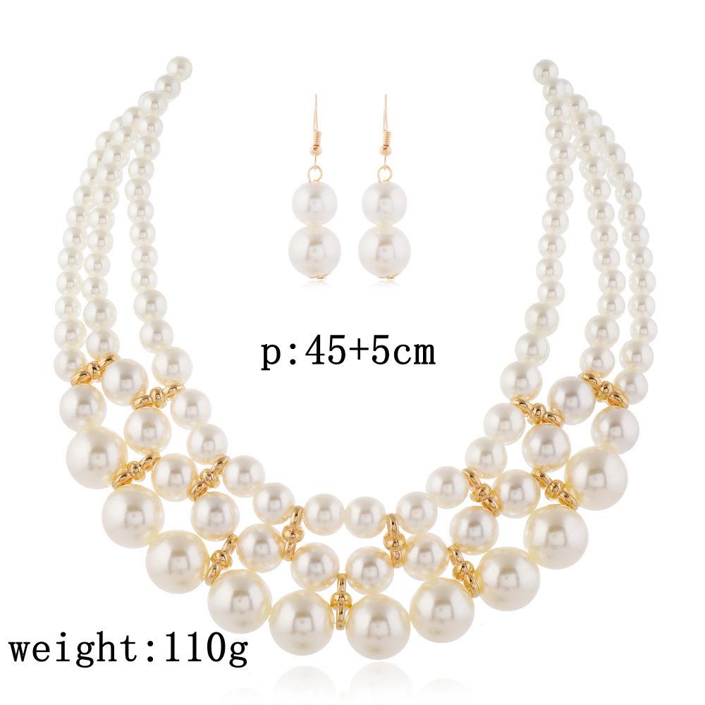 Ensemble Zircon Mariage Nuptial Nouvelle Mode Multicouche Fait Main Collier et Boucles d'Oreilles Perles d'Imitation Accessoires de Fête pour Femmes