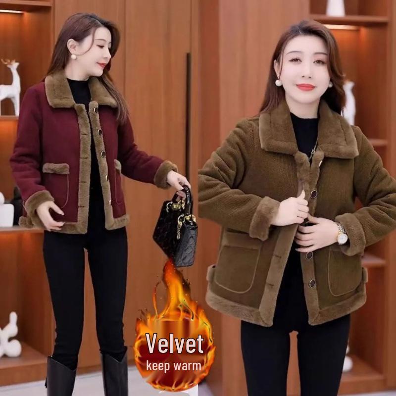 Velvet-Lined Corduroy Lapel Jacket for Women - Versatile, Warm, and Stylish