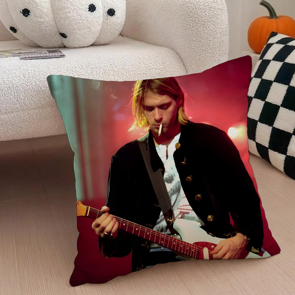Grunge American Handsome Singer K-Kurt Cobain Cushion Cover Throw Pillow Cover Hidden Button Durable Polyester Chair Cushion