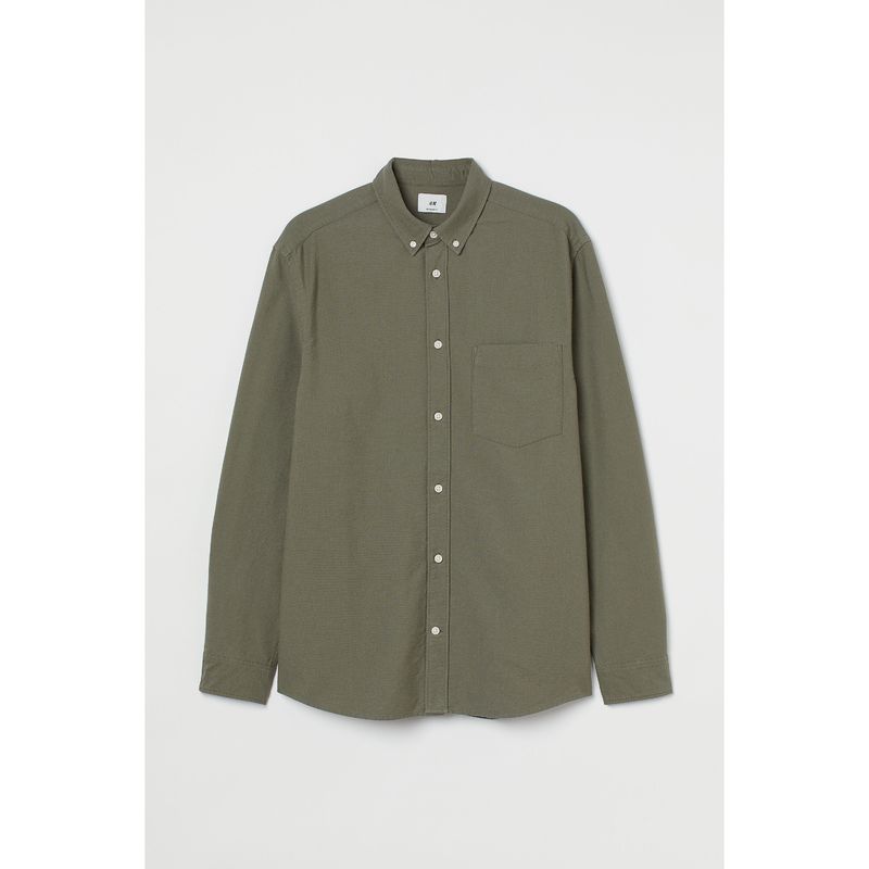 

Мужская рубашка HM Летняя Хлопковая Повседневная Свободная Простая и Мягкая С Длинным Рукавом Верхняя Одежда 1013956 Khaki Green 175/100A