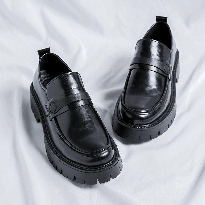 Platform Black Leather Mens Loafers Handmade Monk Strap Wedding Party Casual Dress Shoes Summer Autumn Footwear for Men