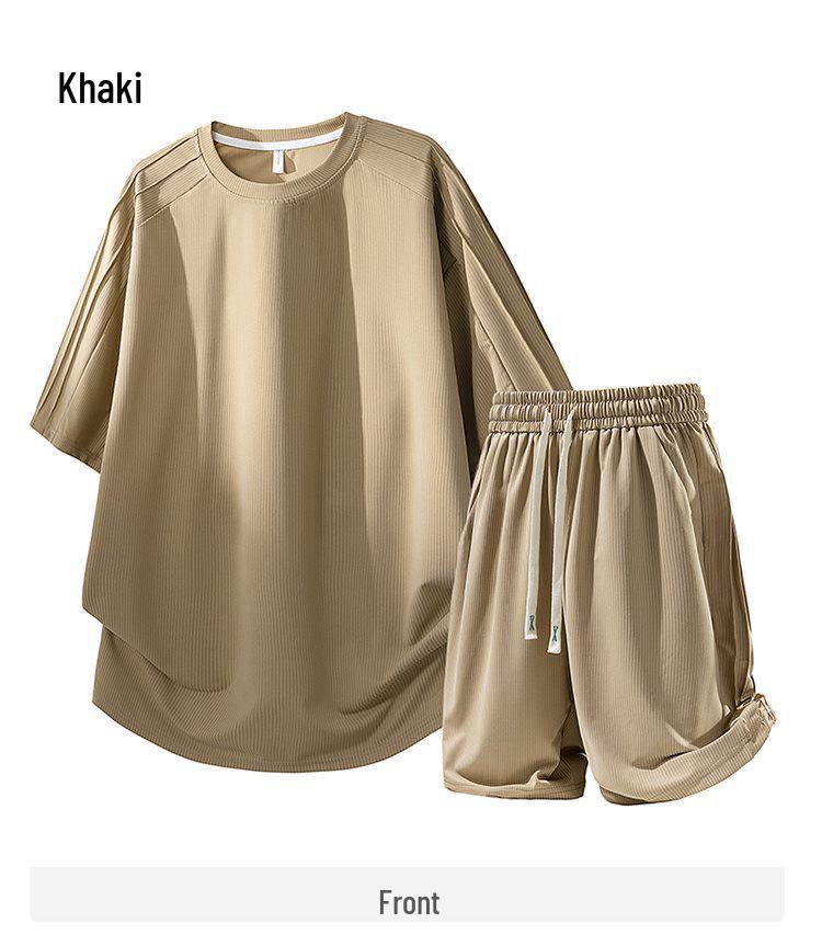 2026 Spring/Summer Men's Ice Silk Sports Suit: Short Sleeve T-shirt & Shorts Casual Two-Piece Set