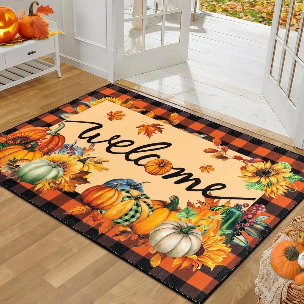 Halloween Welcome Doormat Stain-Resistant Wear-Resistant Indoor Entrance Carpet Anti-slip Mat Hallway & Kitchen Rug Home Decor