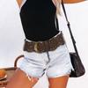 Retro Studded Wide Belt for Women And Lady 7.5cm Width PU Leather Waist Strap with Metal Rivets for Casual Outfits