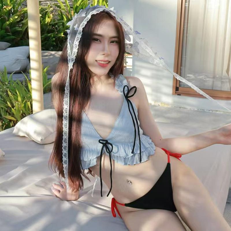 1011 Sexy Pure Wind Swimsuit Women's Low Waist Triangle Split Seaside Vacation Spice Girls Vacation Swimsuit