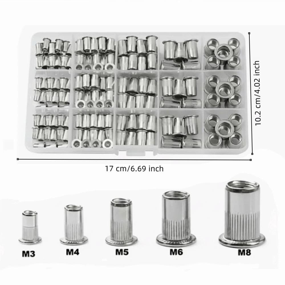 150/165Pcs Carbon Steel Rivet Nut Assortment Kit Assorted Sizes Threaded Insert Nuts Home Workshop