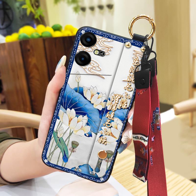 Kickstand Anti-knock Phone Case For Tecno Pova Neo3/LH6N Fashion Shockproof Lanyard Back Cover Soft case Chinese style