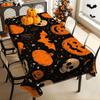 Rectangle Halloween Table Cloth Black Background Retro Pumpkin Skull Bat Spider Web Table Cover for Holiday Party Table Decor