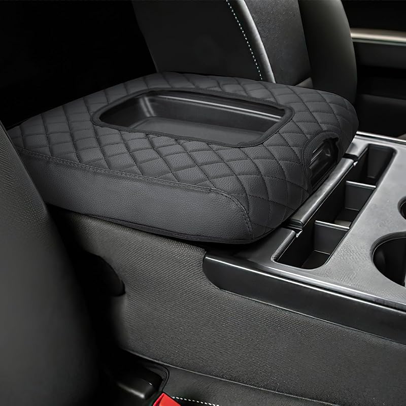 JOYTUTUS Center Console Cover Compatible With Silverado Sierra 2014 2015 2016 2017 2018 Jump Seat, Leather Arm Rest Armrest Cover For Car, Durable