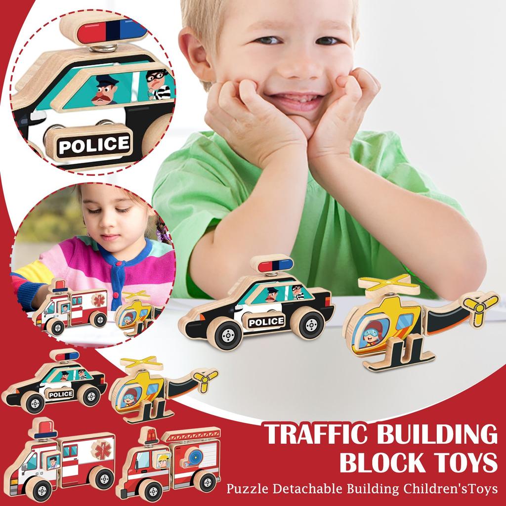 Ambulance Building Wooden Helicopter Toy Suitable For Toddler Fine Motor Skills Puzzle Detachable Building Toys Children's Educational Gift