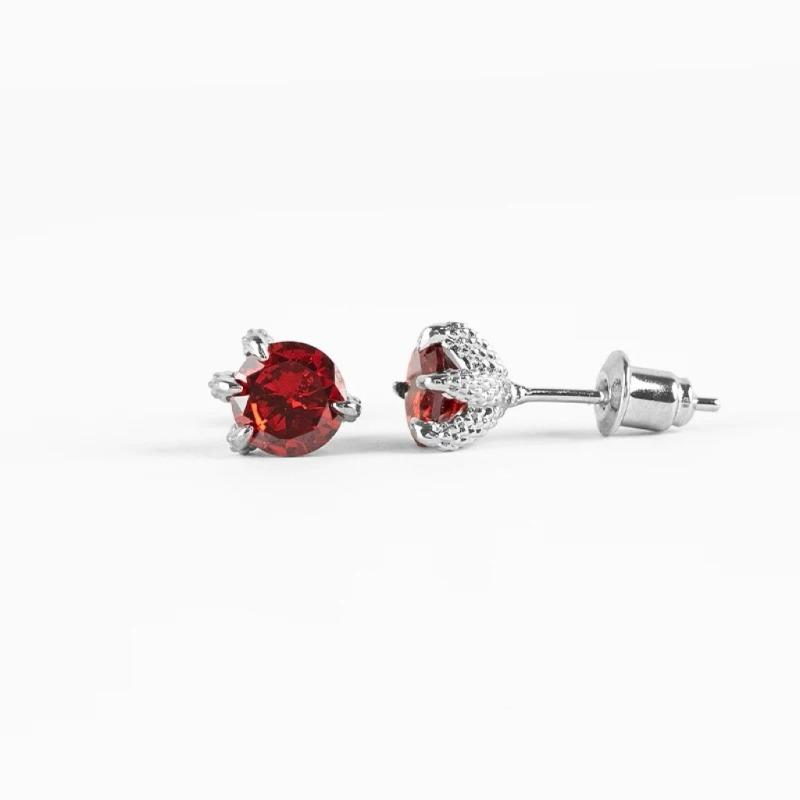 Dragon Claw Earrings - Dark Red Blood Diamond Earrings - Hip Hop Ear Bar Studs - Small-scale Design - High-end Style - Zircon