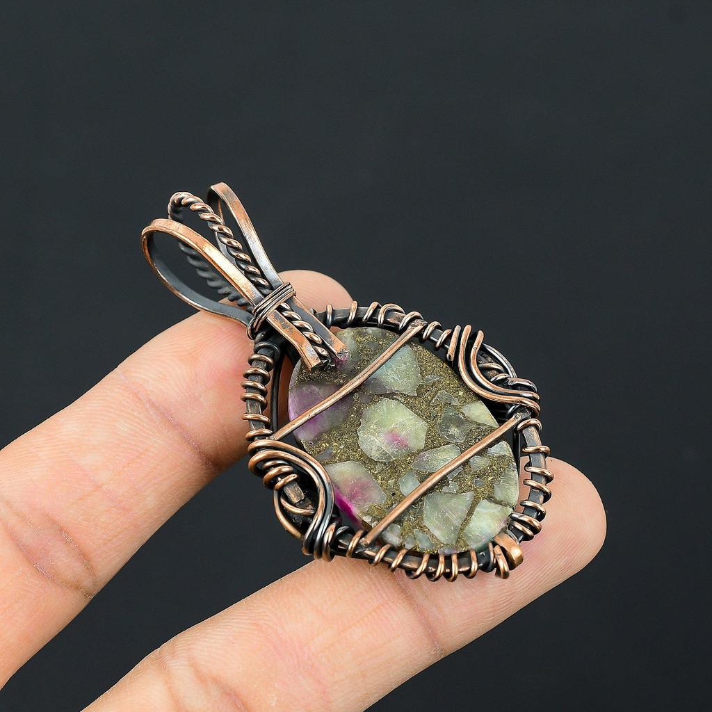 Copper Larimar Pendant Gemstone Handmade Jewelry, 999 Copper Wire Wrapped Pendant, Gift For Wife Jewelry