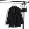 Women's 2023 Black Korean-Style Loose Mid-Length Casual Blazer Jacket