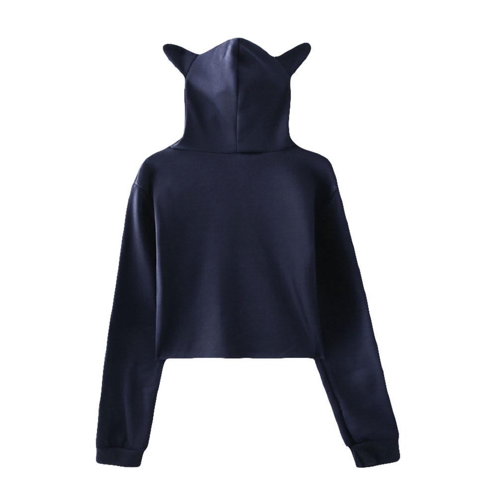 Icrimax Print Hoodie Women Long Sleeve Cropped Sweatshirts Female Casual Streetwear Crop Tops