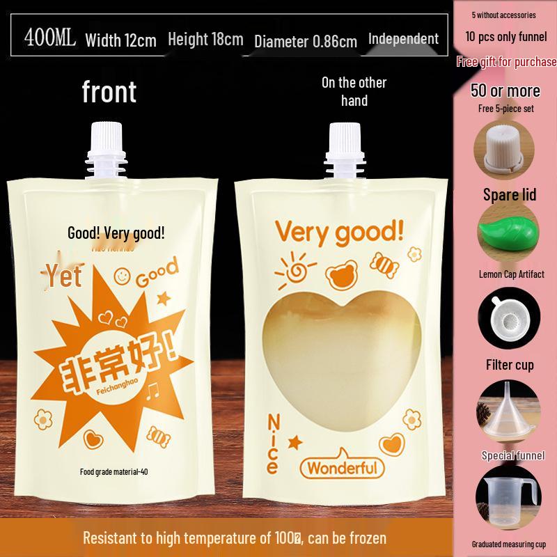 Soy Milk Stand-Up Spout Bag - Reusable, Transparent, Liquid-Safe, Large Diameter Packaging for Soups & Beverages