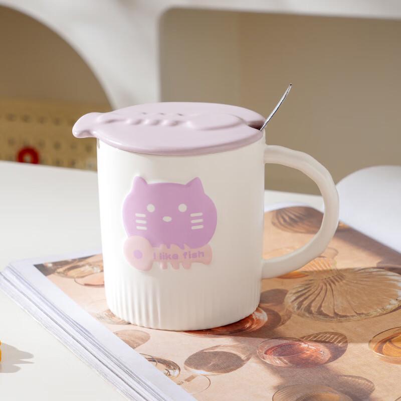 350ml Niedliche Katze Keramiktasse mit Deckel und Löffel