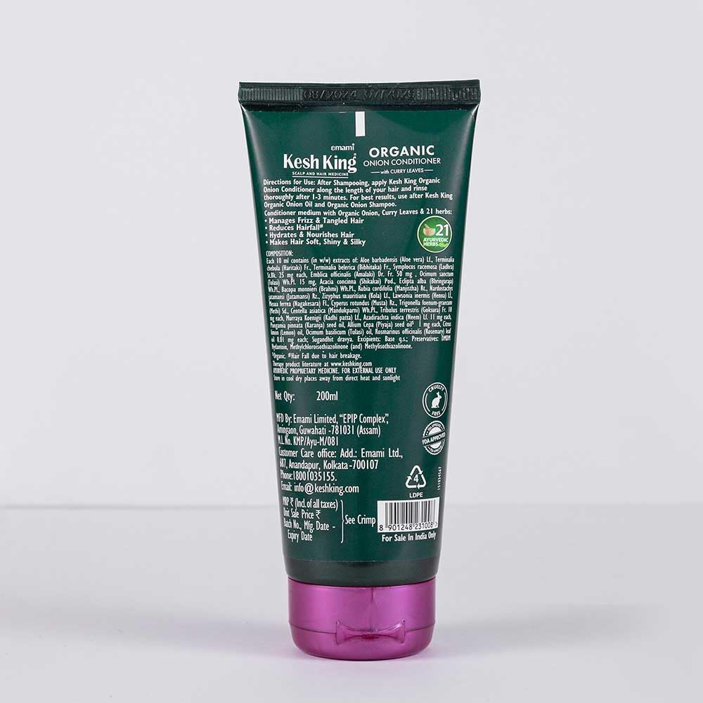 Kesh King Organic Onion Conditioner For Frizzy Dry Hair With Curry Leaves 200ml | Reduces Hair Fall & Deeply Nourishes Damaged Hair