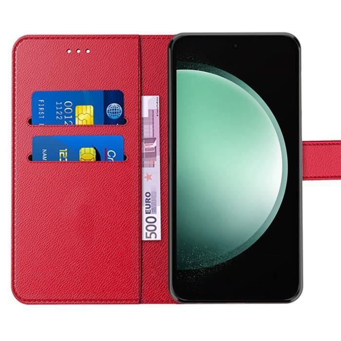 Coque de protection - BOOLING - Samsung Galaxy S23 FE - Simili Cuir - Rouge - Antichoc