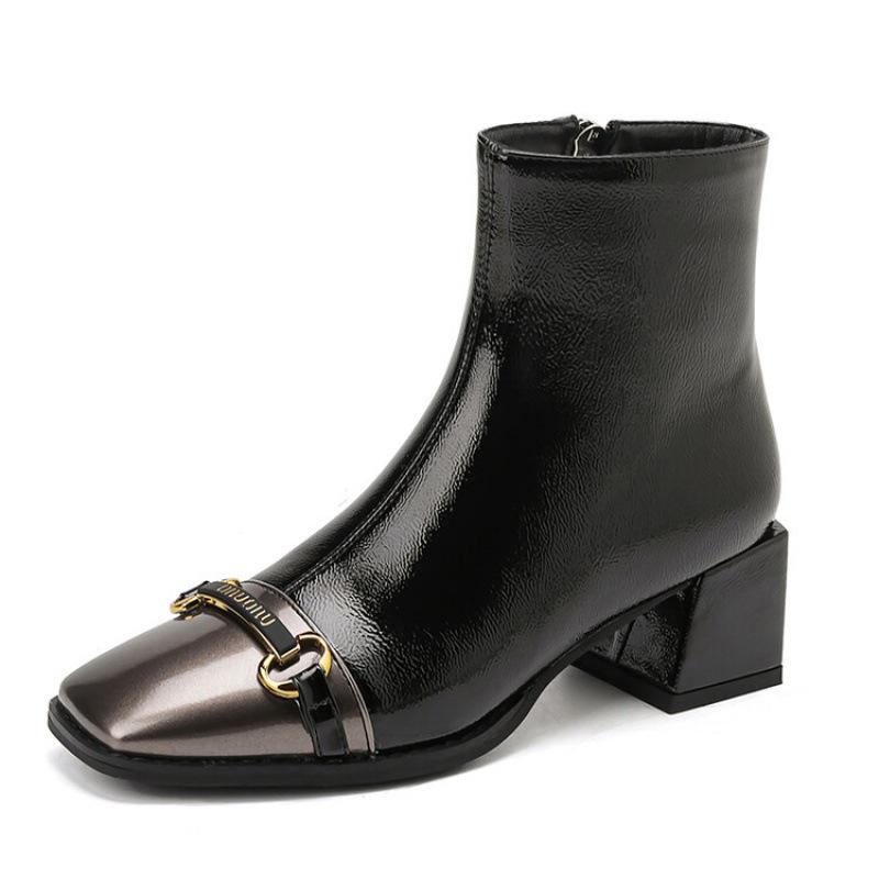 Autumn and winter Korean version of fashion boots women's rubber sole comfortable medium heel square head women's boots square heel large size new