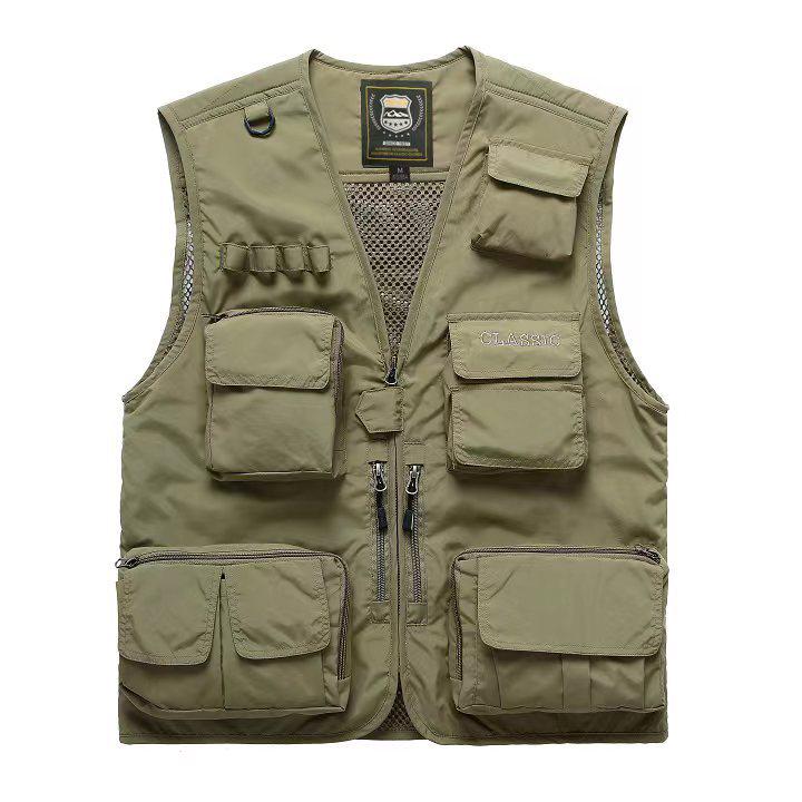 Men's Multi-Pocket Outdoor Fishing Photography Vest, V-Neck Sleeveless Plus Size Workwear 7898 Thin Design