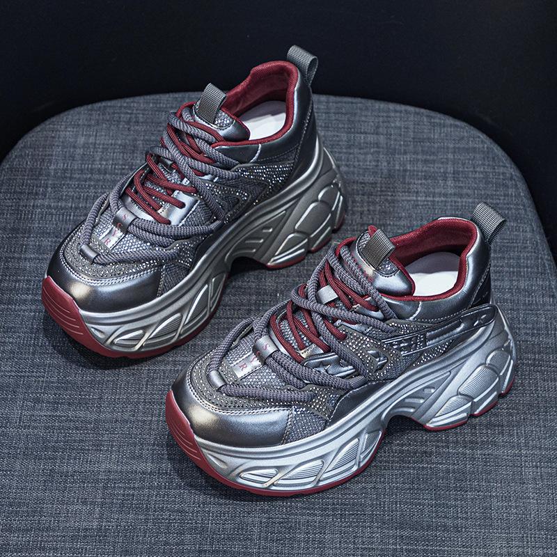 Platform dad shoes women's 2025 spring new Internet celebrity same casual versatile special fabric 9cm height-increasing women's shoes