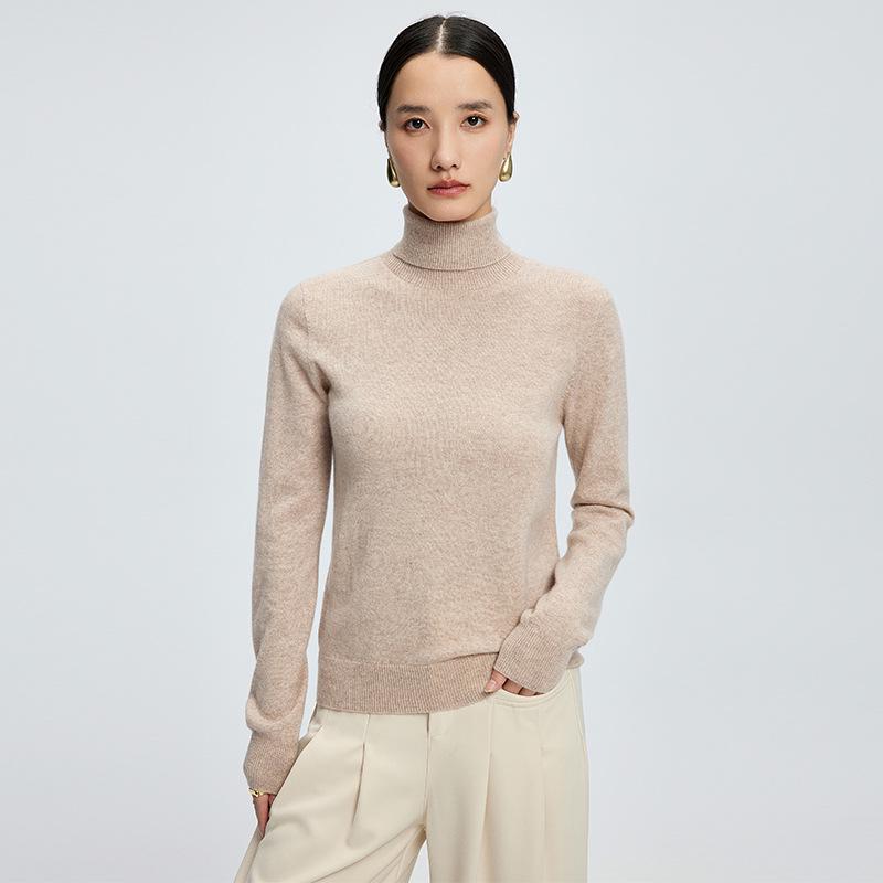 Women's Cashmere High-Neck Pullover Sweater - Autumn/Winter, Pure Color, Long Sleeve, Skin-Friendly Knitted Base Layer