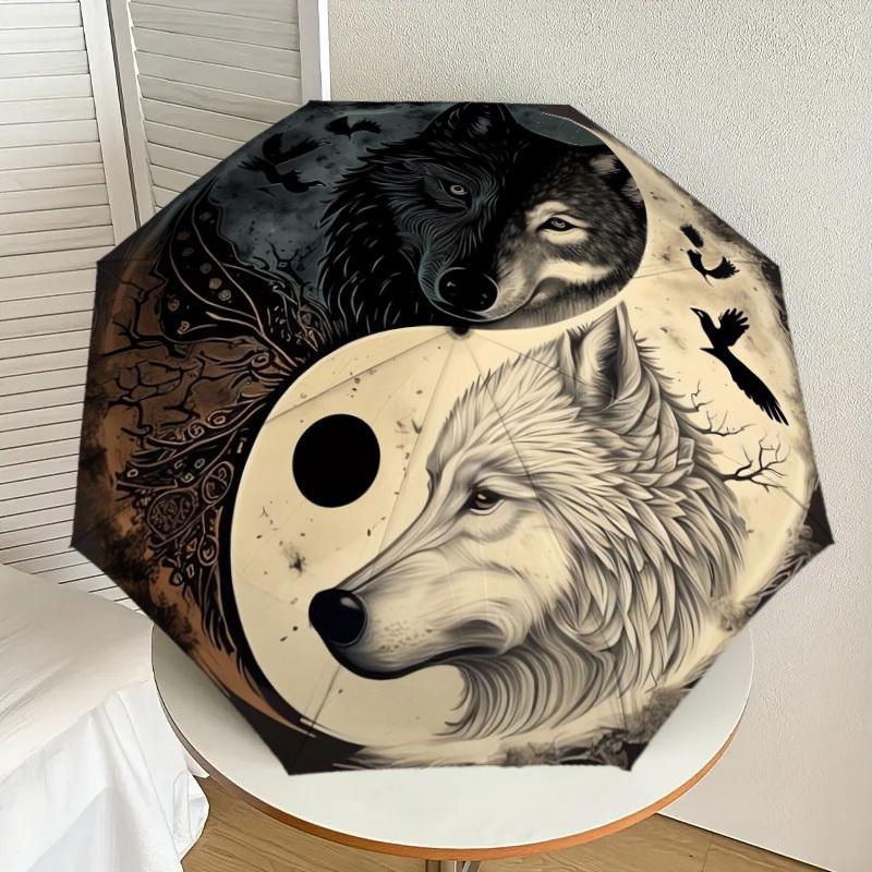 

1pc Yin Yang Wolves Harmony Umbrella with Plastic Handle,Suitable for All Seasons Home Travel Outdoor UmbrellaDD973
