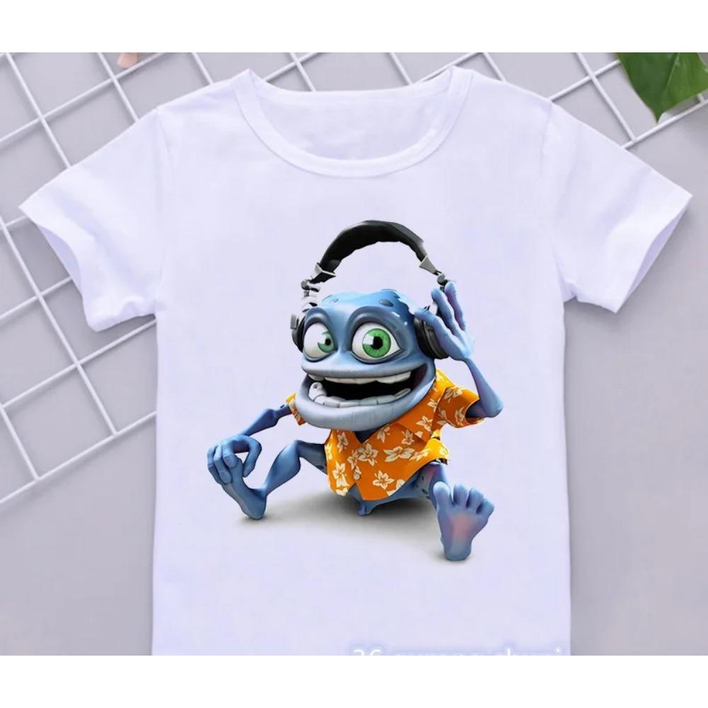 Camisetas Divertidas para Niños Nueva Camiseta de Dibujos Animados Anime Crazy Frog para Niños Camisetas Ropa Hip-Hop Blanca de Manga Corta Tops
