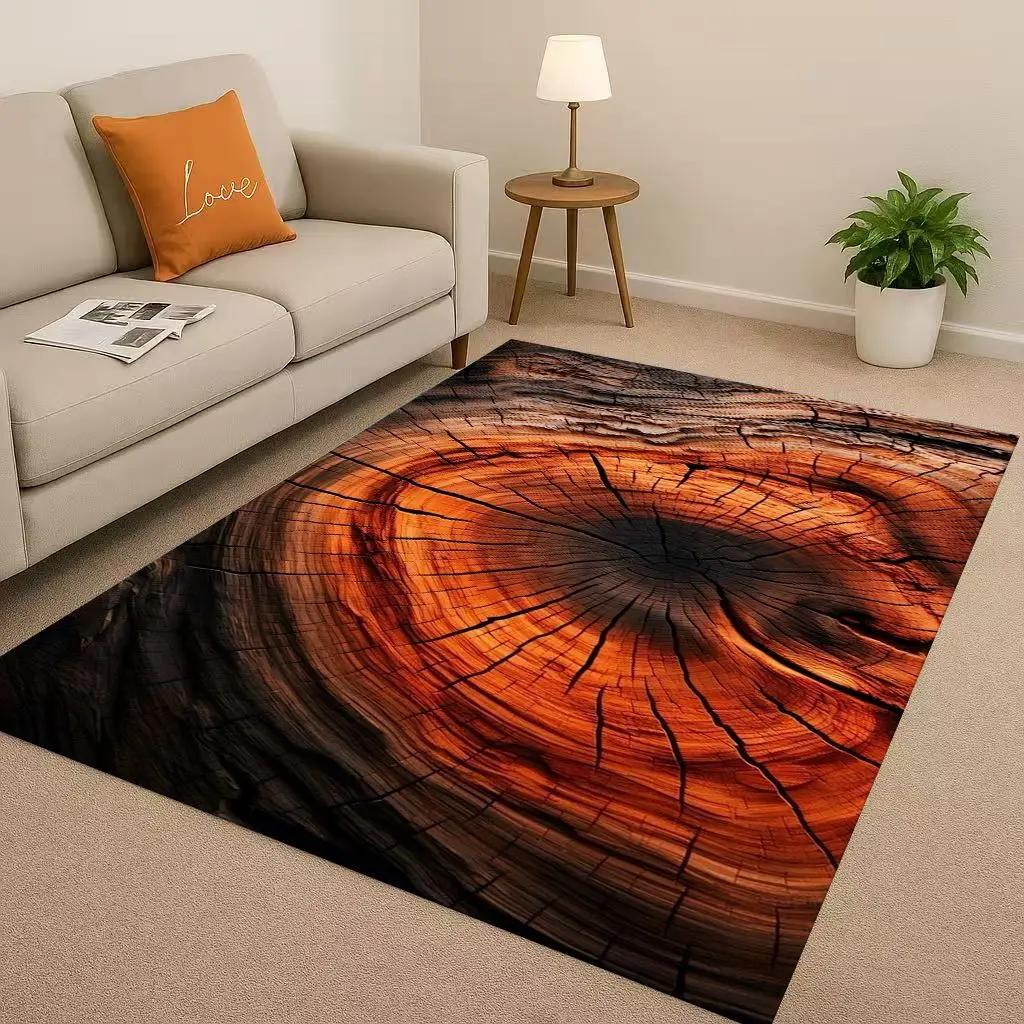 Classic Wood Grain Tree Growth Ring Brown Gray Living Room Non-Slip Area Rug Carpet For Bedroom Playroom Sofa,Home Decor Doormat