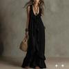 Boho Vintage V-Neck Short Sleeve Ruffle Casual Urban Dress for Women, European American Crossbody Summer Sundress